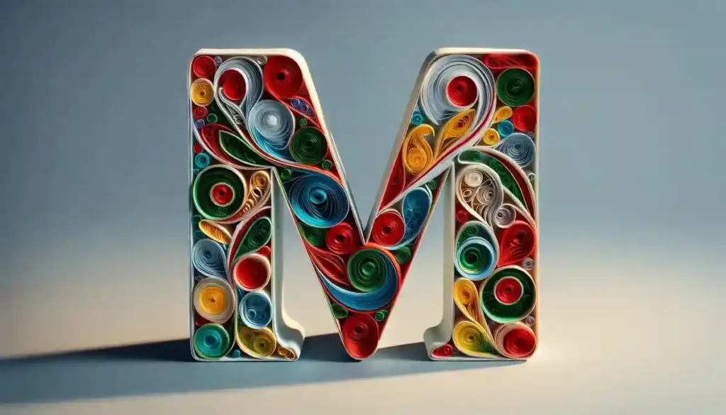 Uma letra 'M' criada na técnica quilling