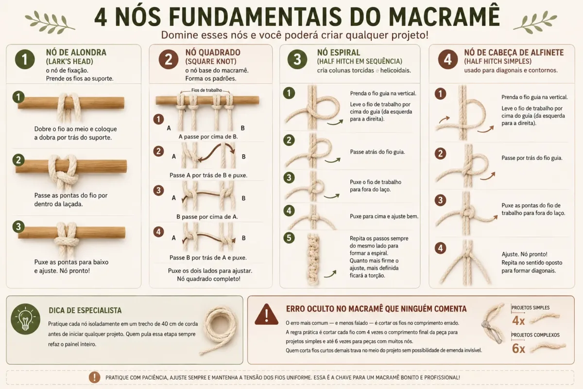 4 nós fundamentais do macramê