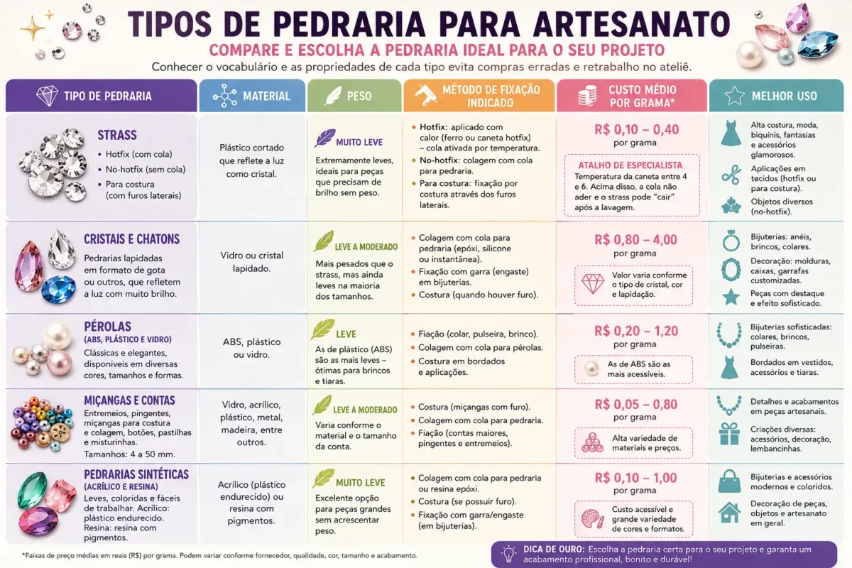 tipos de pedrarias par artesanato