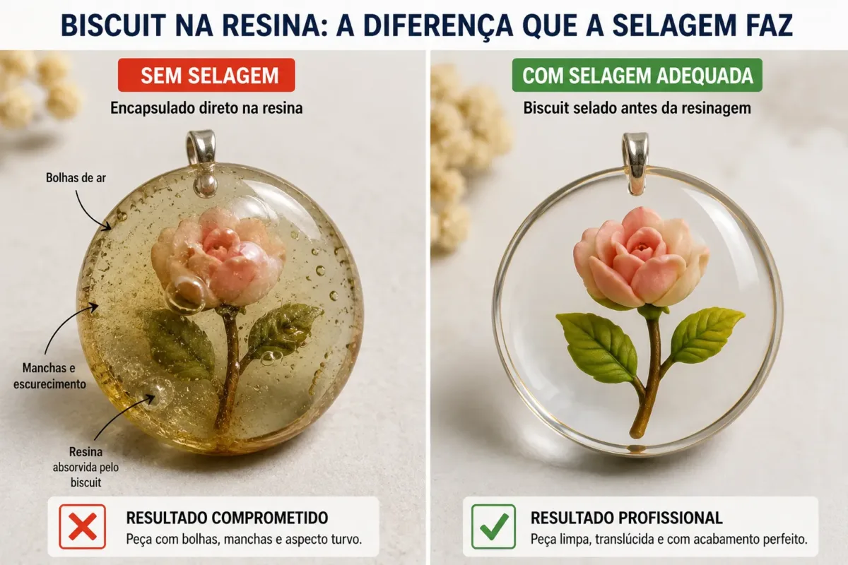 biscuit SEM selagem encapsulado (com bolhas e manchas) vs. biscuit COM selagem