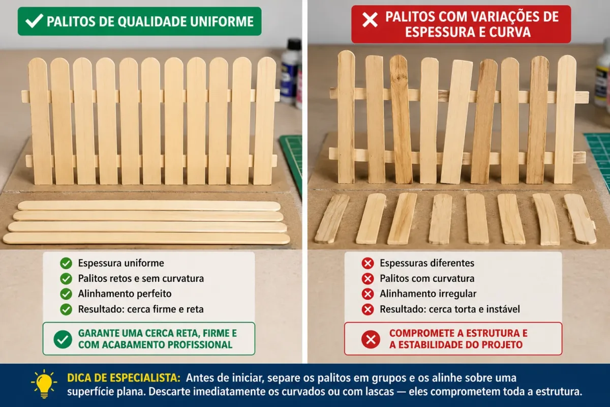 Foto comparativa lado a lado mostrando palitos de sorvete de qualidade