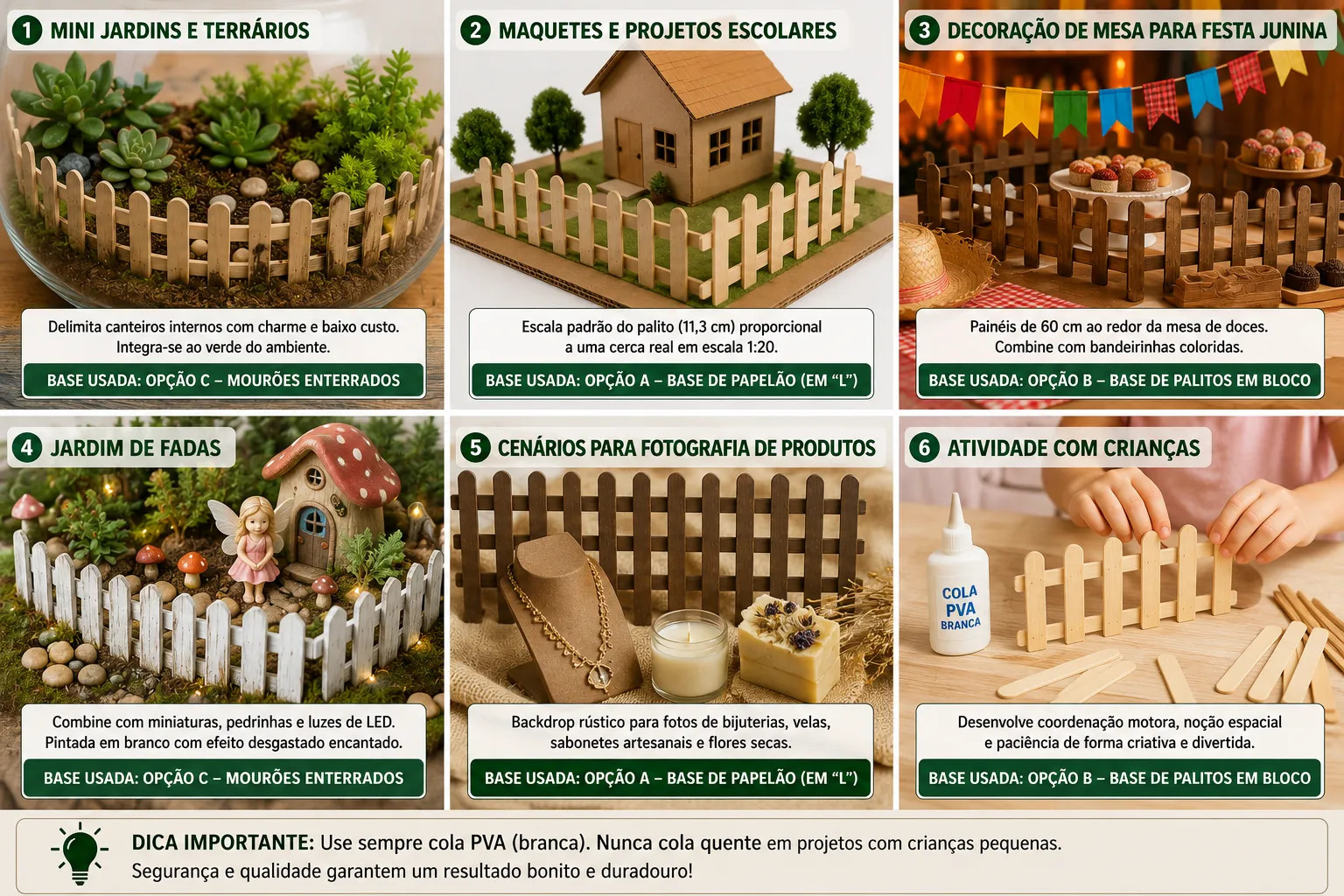 Ideias de cenários e cercas feitos com palitos de picolé