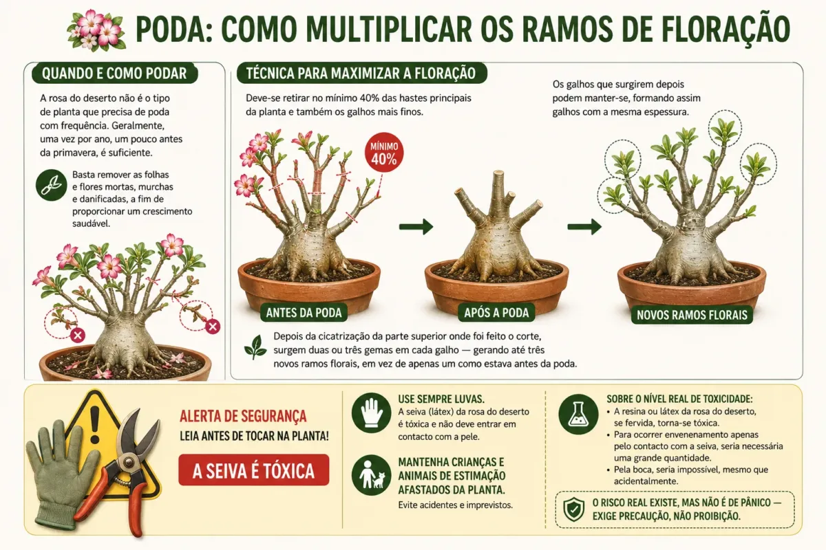 Ícone de alerta estilizado com luva de jardinagem e tesoura de poda para rosa do deserto