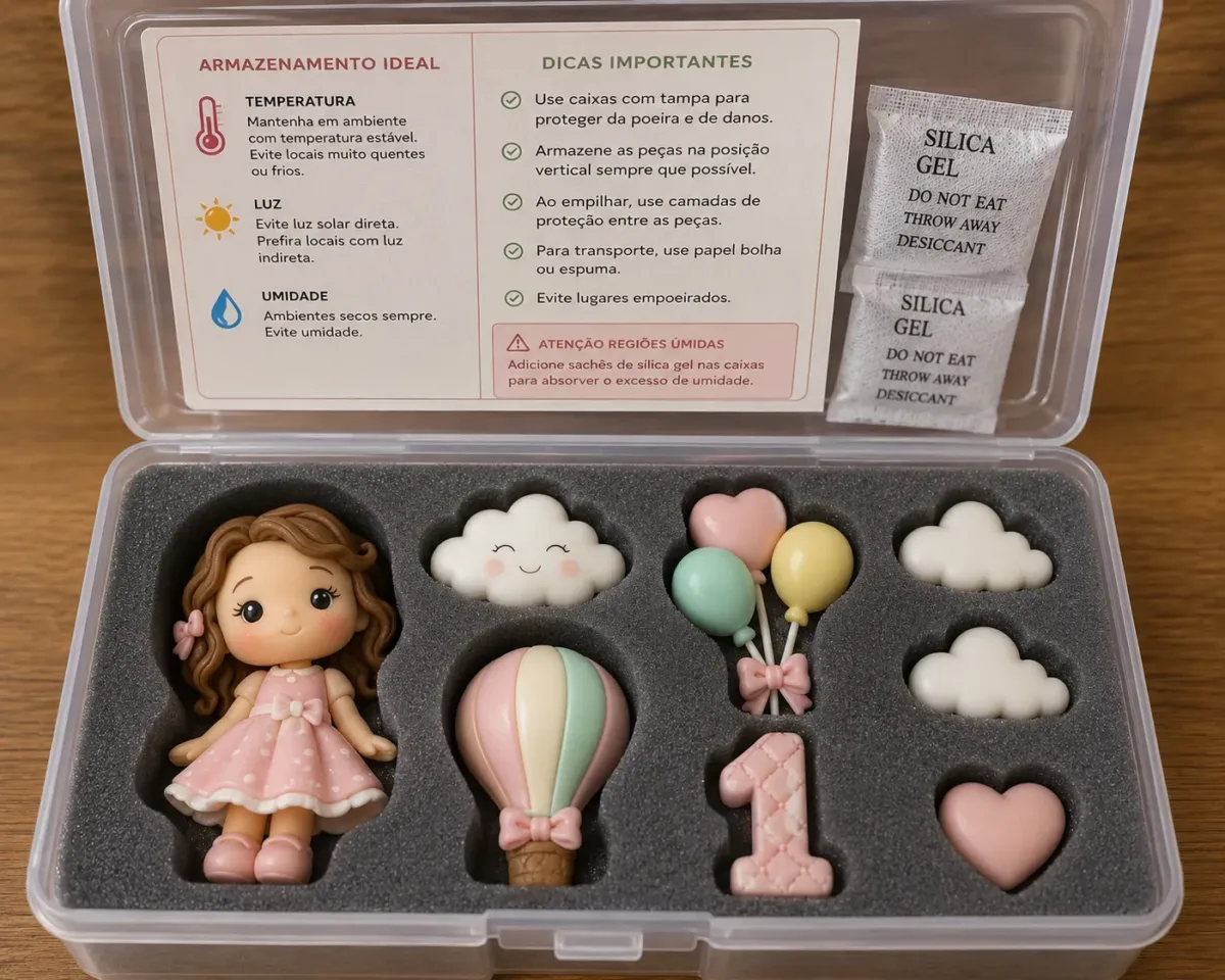 Foto de caixa organizada com espuma recortada por formato de peça em biscuit