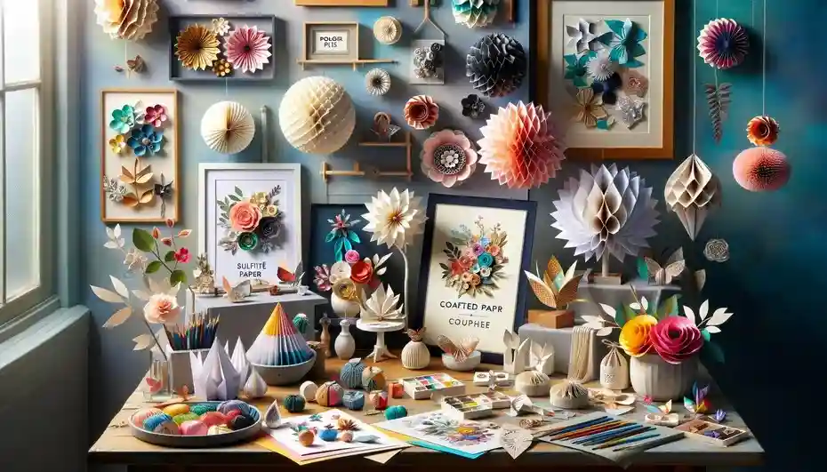 Papel à Obra: Um Guia sobre os Principais Tipos de Papel para Artesanato Uma exposição artística de vários itens artesanais feitos de diferentes tipos de papel