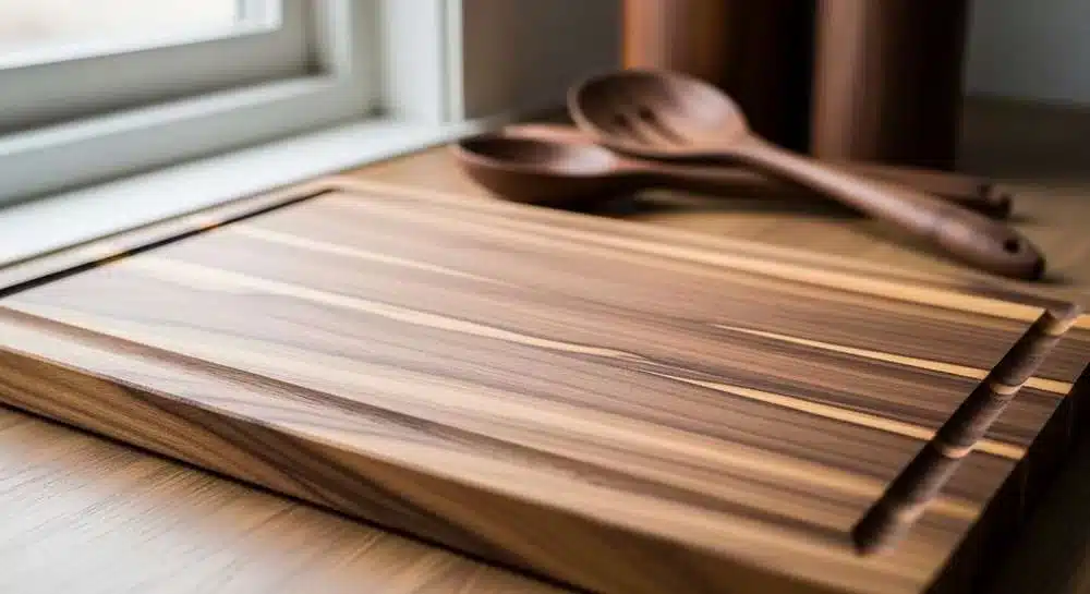 tábua de madeira nogueira brasileira com grãos naturais