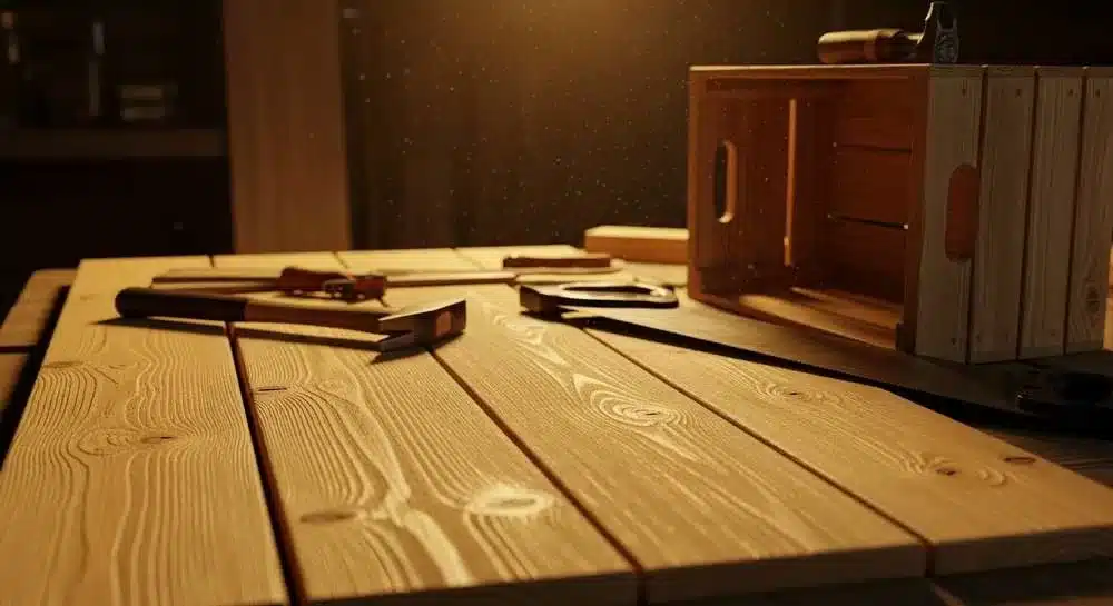 tábuas de madeira pinho com nós característicos, textura natural visível