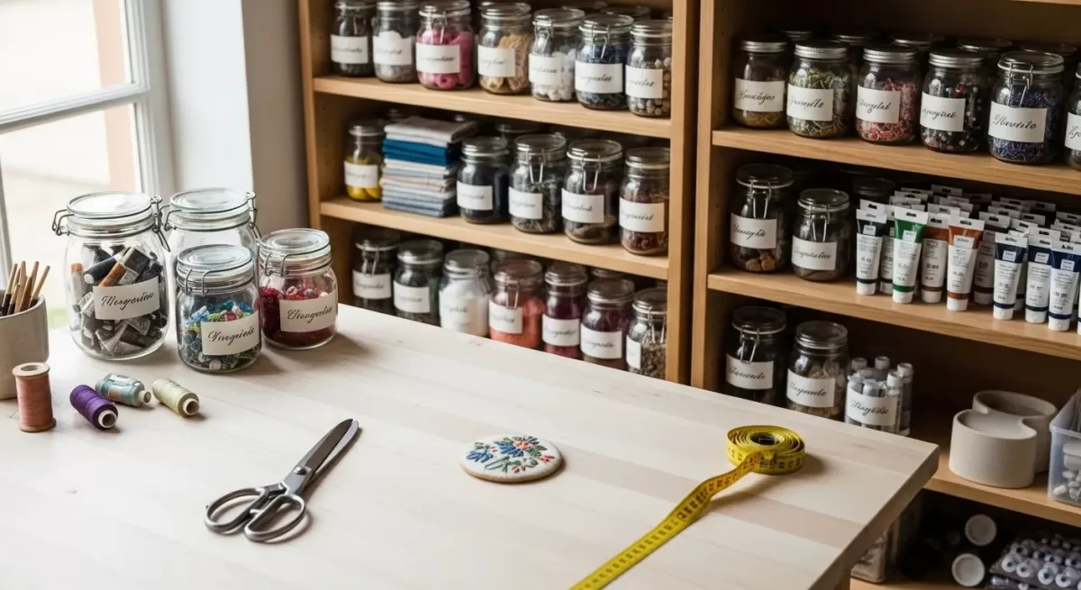 Atelier de Artesanato Organizado com Prateleiras e Materiais