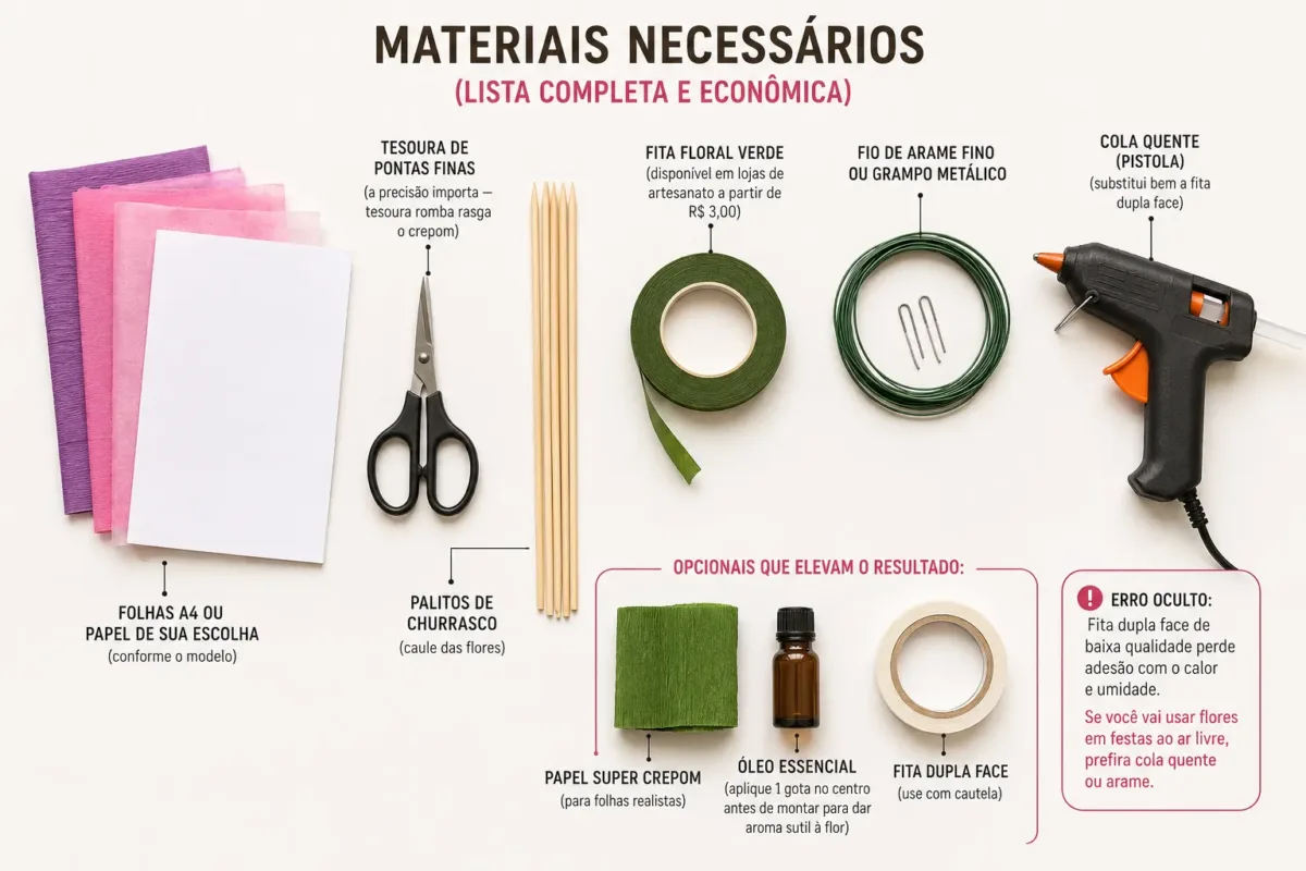Materiais Necessários para fazer flor de papel