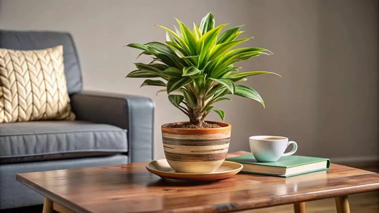 Você Precisa Ter uma Dracena Compacta em Casa! Descubra o Porquê Dracena compacta em vaso de cerâmica decorando sala de estar.