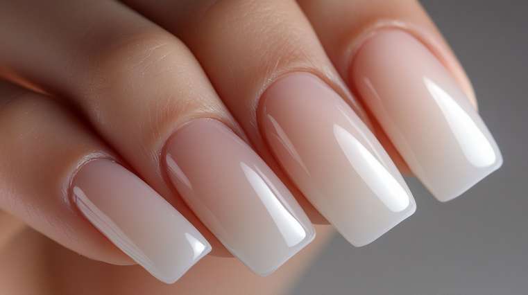 lateral de unhas de porcelana com acabamento brilhante, iluminação difusa de cima.