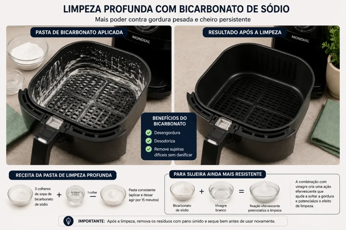 limpeza de air fryer com bicarbonato