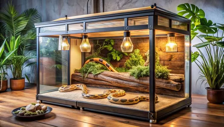 Como Montar o Terrário Perfeito para sua Cobra de Estimação Terrário espaçoso para píton bola com aquecimento e esconderijos