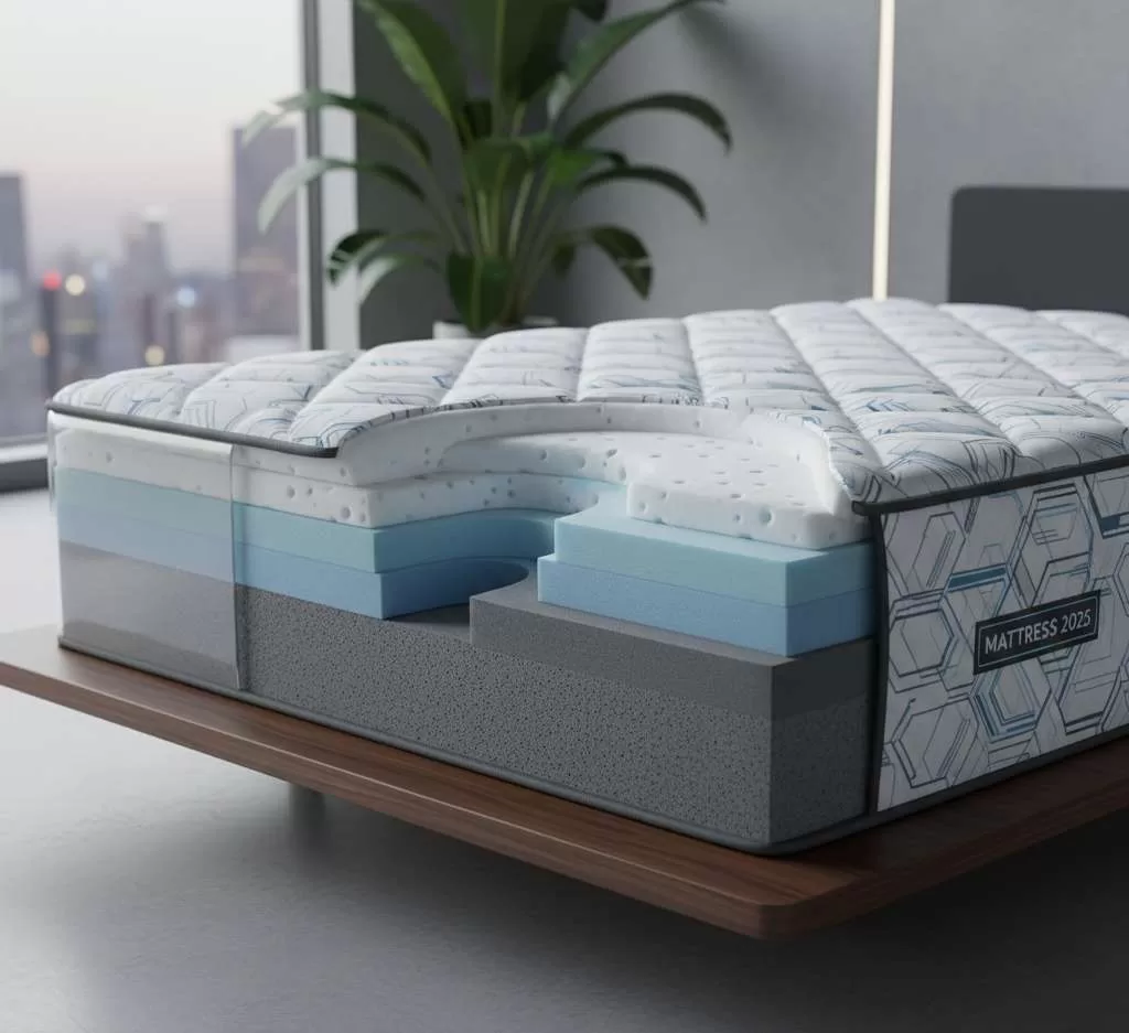 Colchão de espuma de alta densidade com camadas visíveis - tipos de colchões 2025