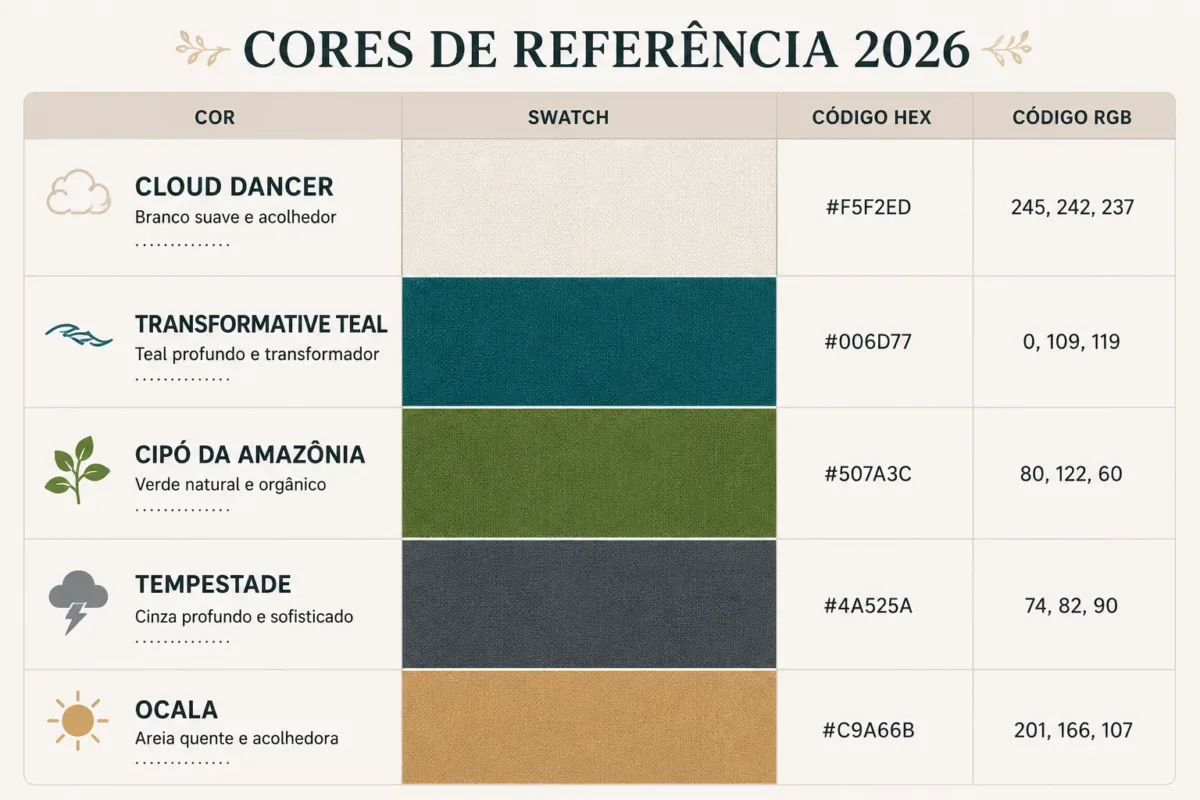 cores de referencia para 2026