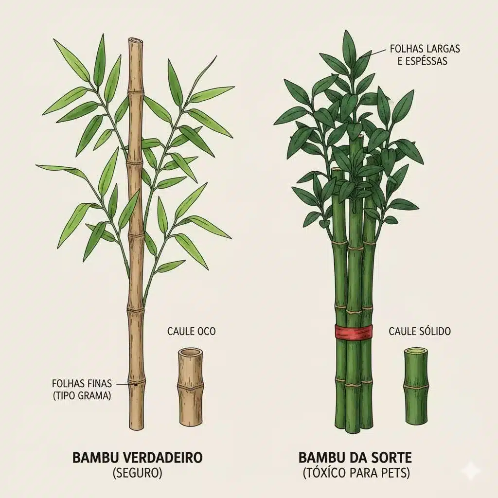Diferença entre bambu verdadeiro seguro e bambu da sorte tóxico para pets