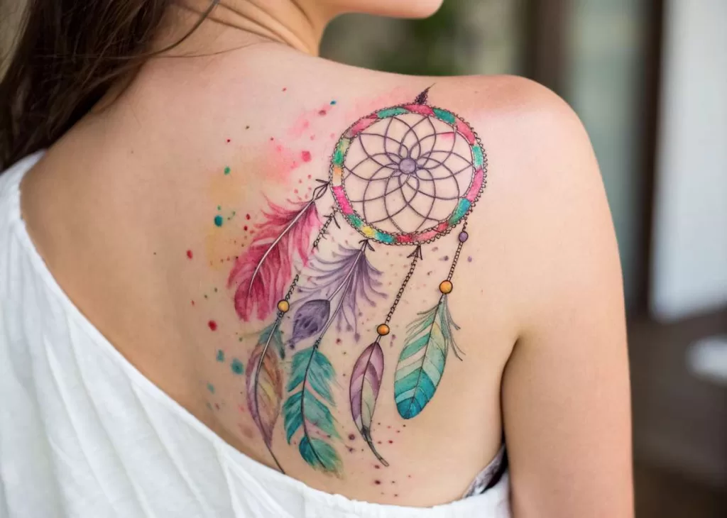 tatuagem feminina de filtro dos sonhos