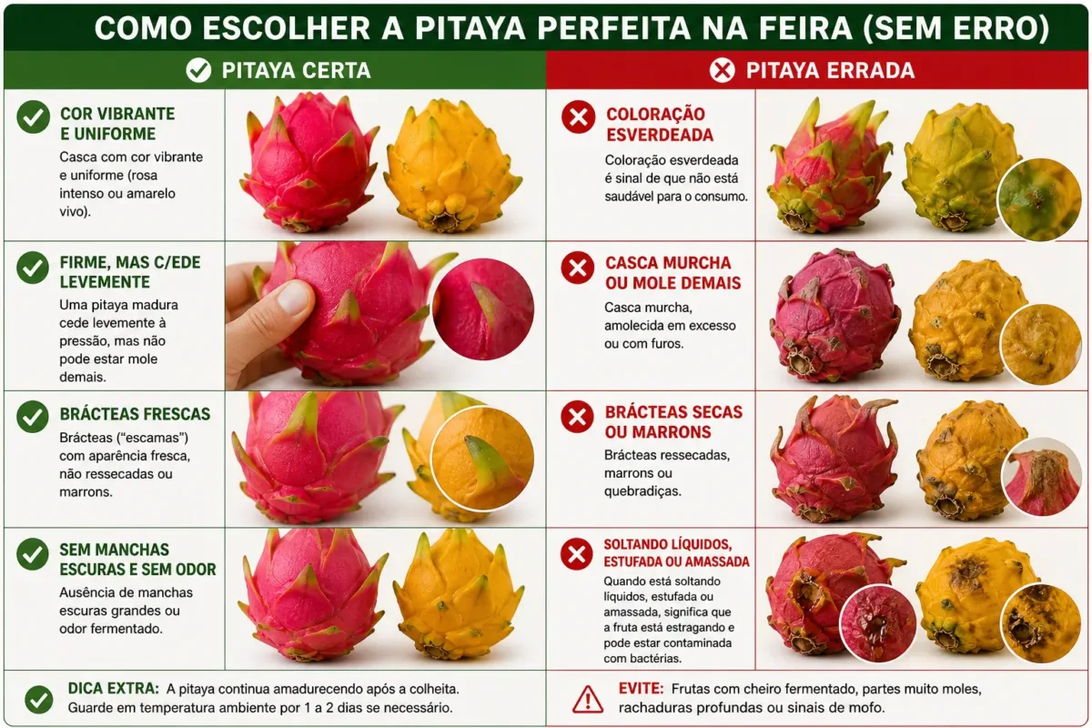 Tabela ilustrada com pitaya certa x pitaya errada