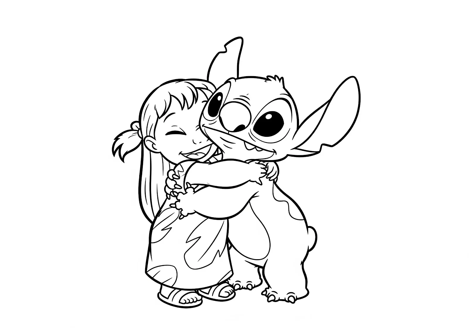 Desenho de Lilo abraçando Stitch para colorir