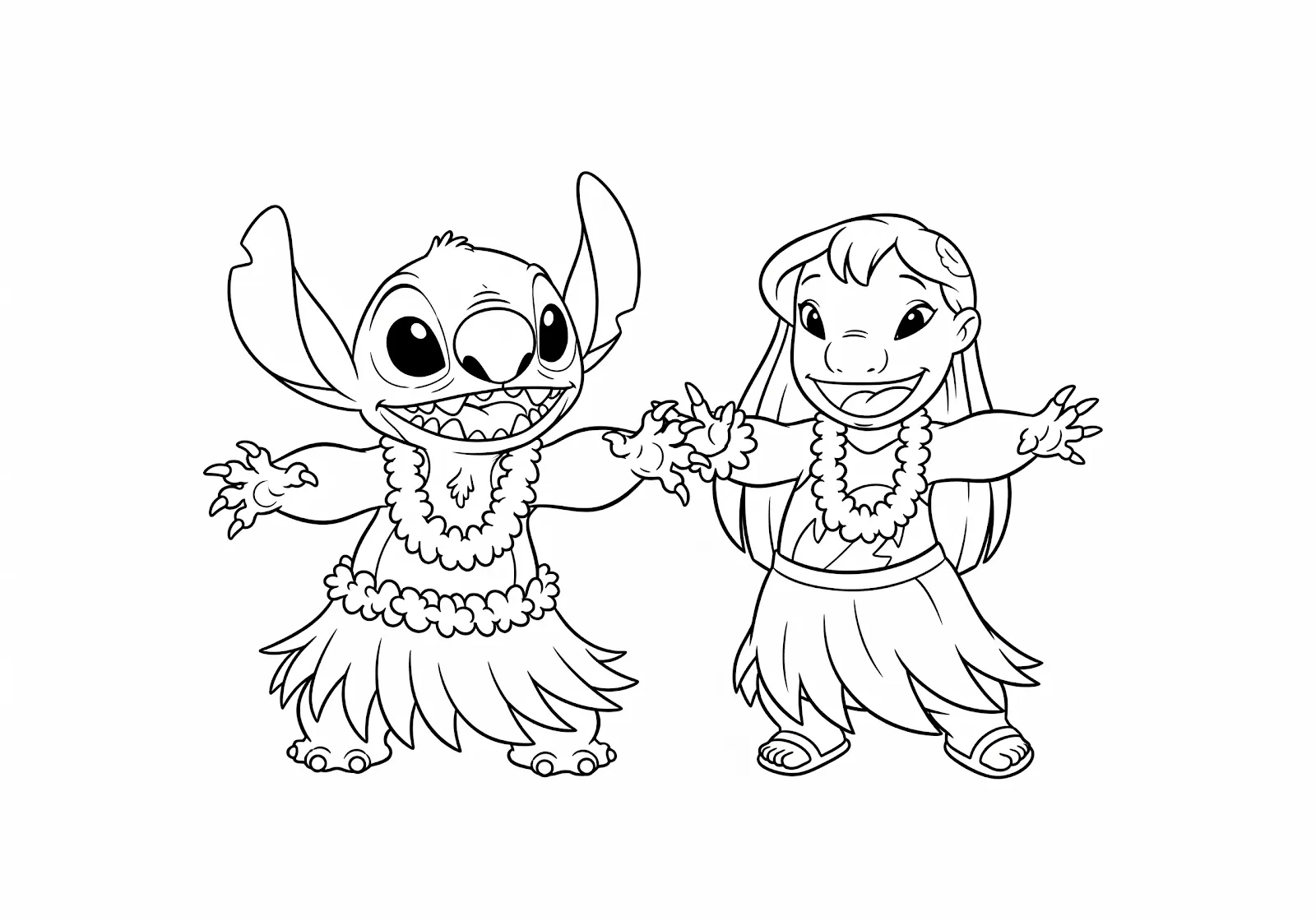 Desenho de Lilo e Stitch dançando hula para colorir