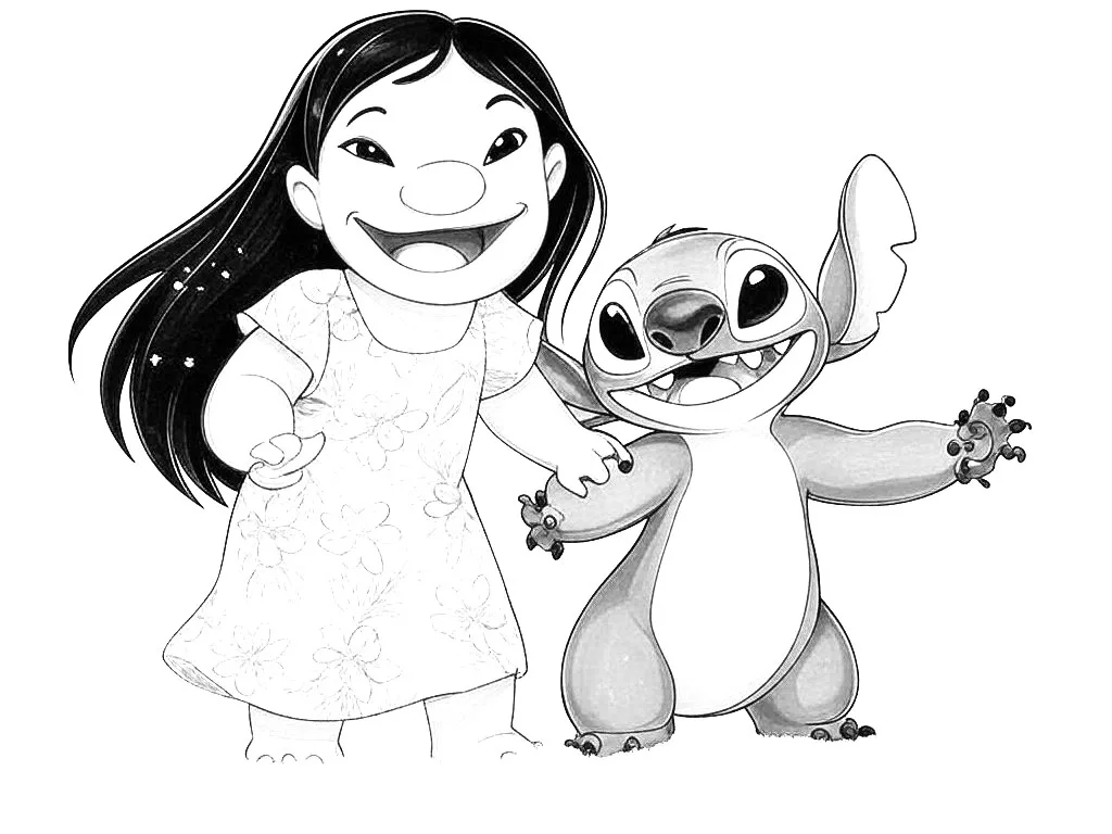 Desenho de Lilo e Stitch para imprimir e colorir