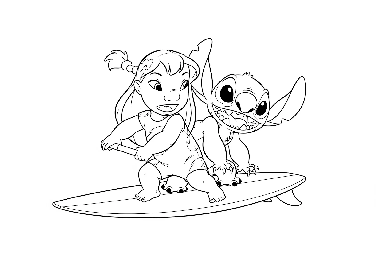 Desenho de Lilo e Stitch surfando para colorir