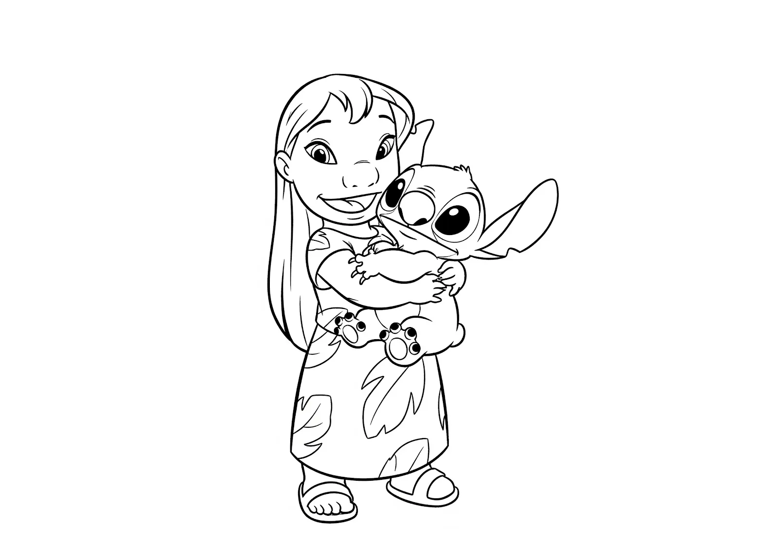 Desenho de Lilo segurando Stitch para colorir
