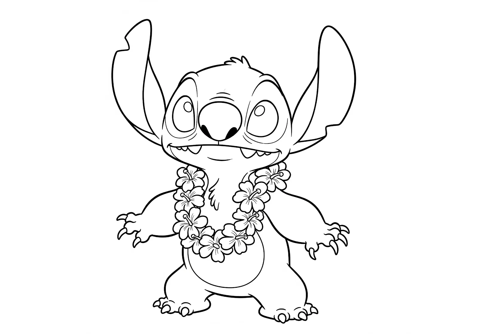 Desenho de Stitch com colar de flores para colorir