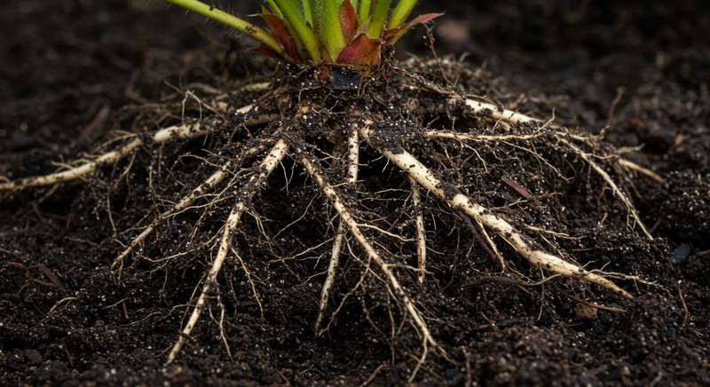 Raízes de morangueiro podres e encharcadas