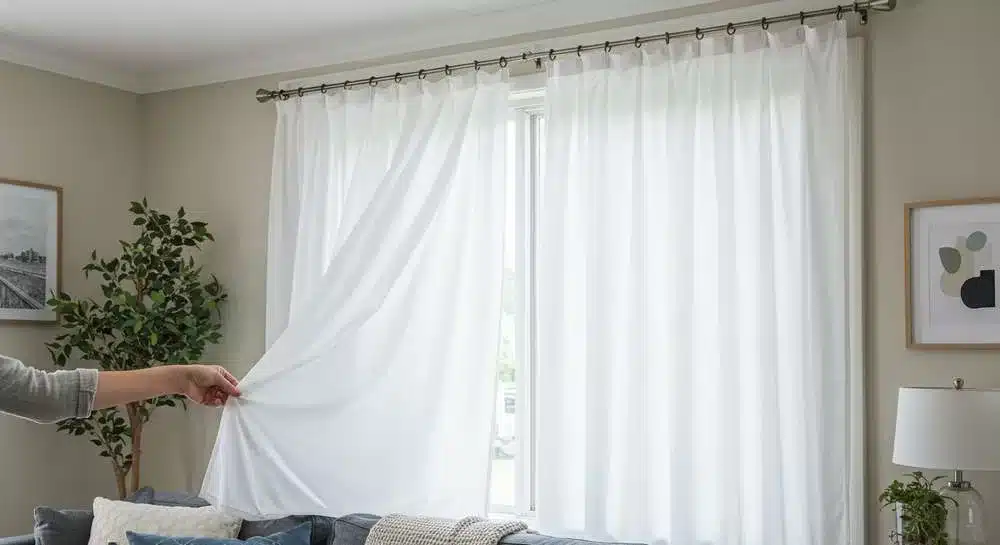 Cortinas com suporte de tensão para decoração renter-friendly