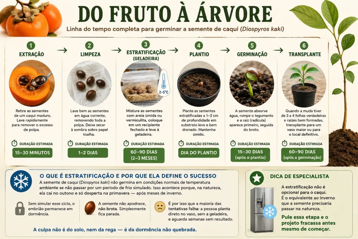 Infográfico de como plantar semente de caqui
