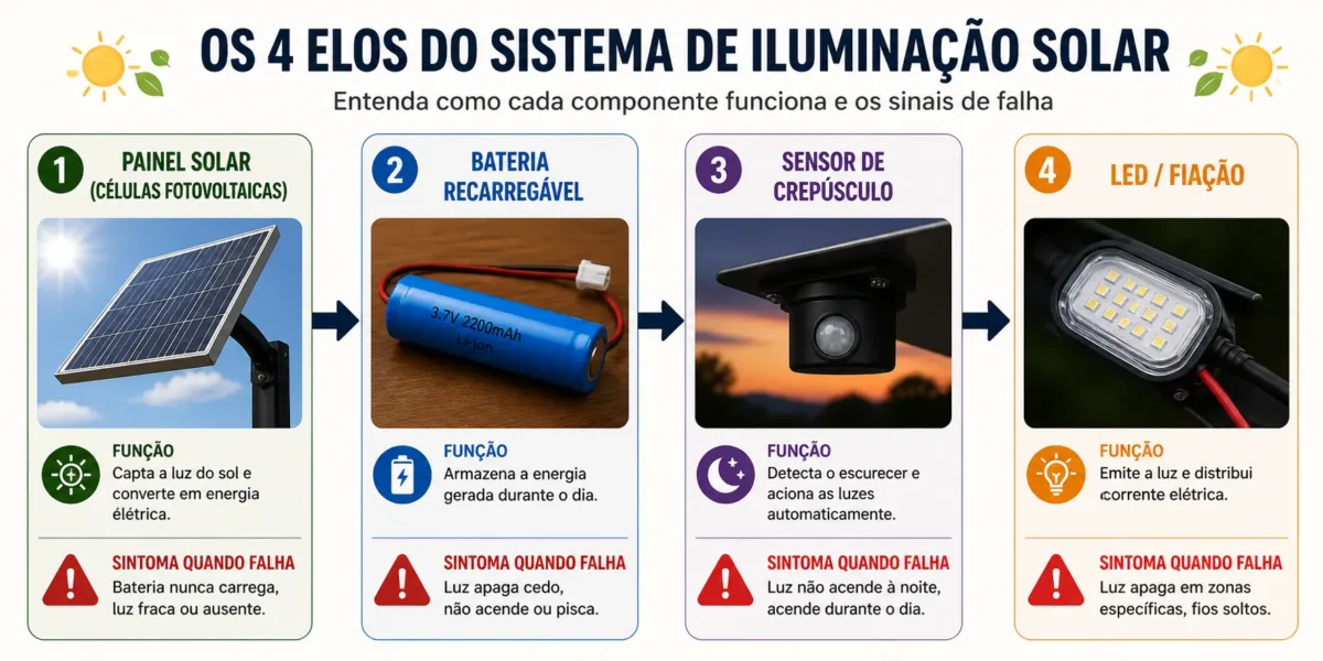 infográfico horizontal com os 4 elos abaixo, conectados por setas