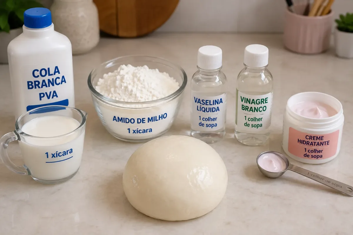 5 ingredientes de massa de biscuit caseiro organizados sobre uma bancada