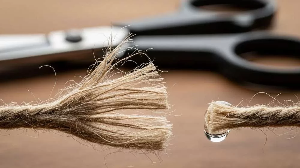 uma pequena gota de cola transparente selando a ponta de outro fio