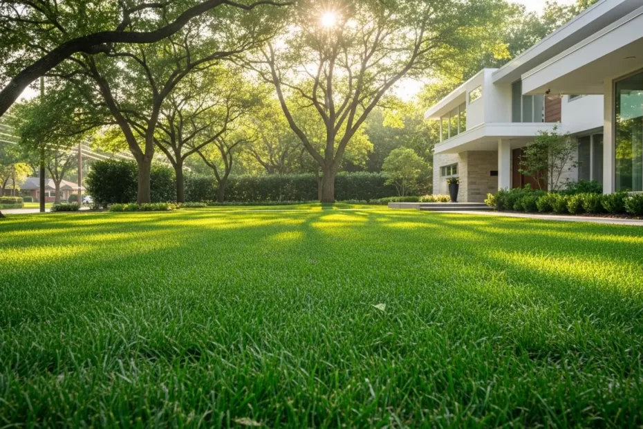 Gramado esmeralda impecável em jardim moderno