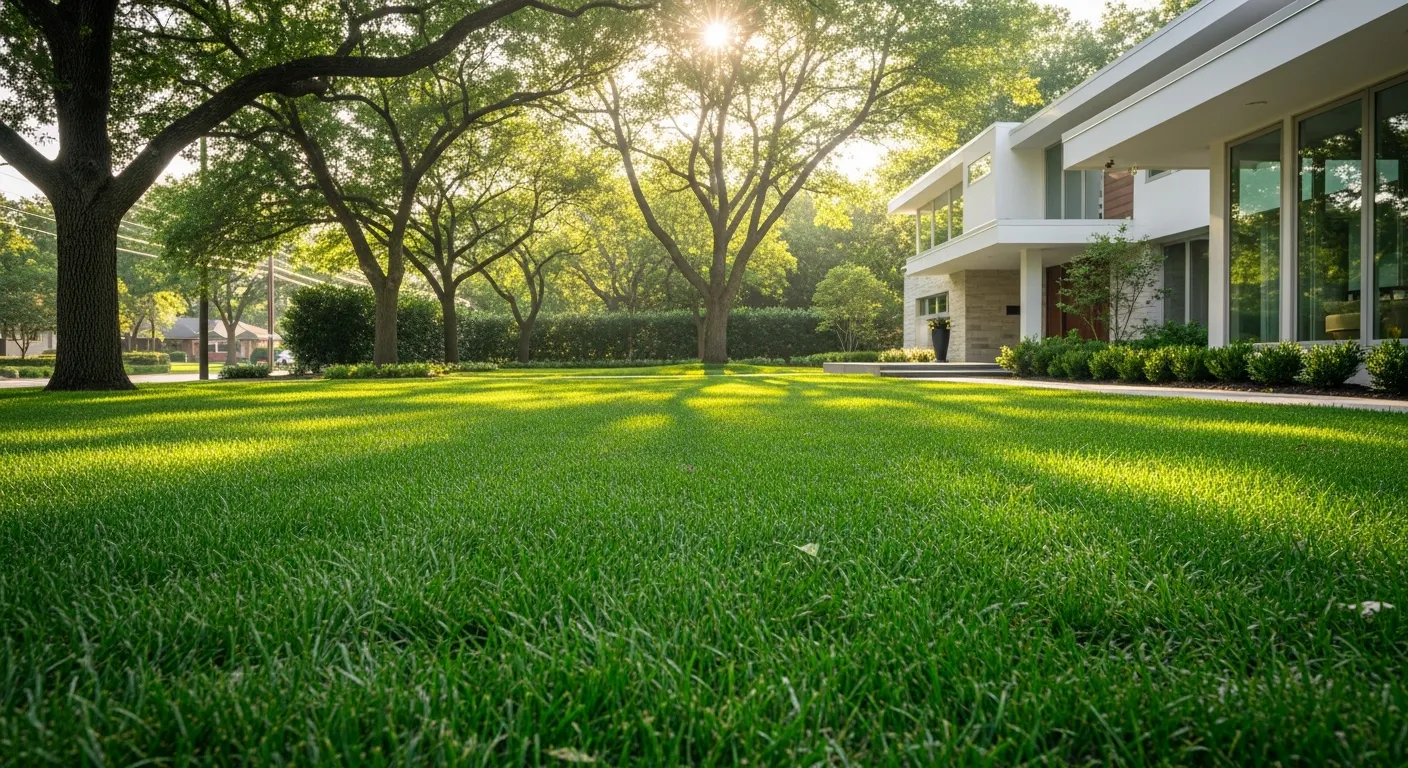 Gramado esmeralda impecável em jardim moderno