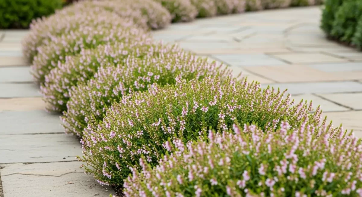 uma bordadura baixa e uniforme de Chuva de Prata florida