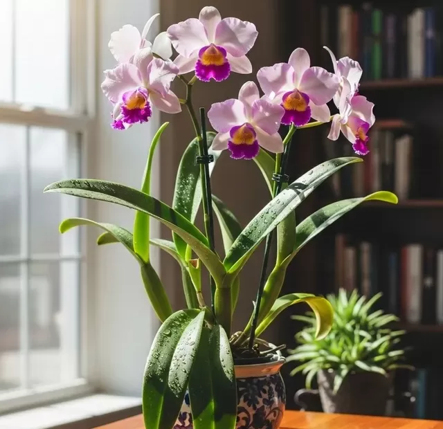 uma orquidea bem cuidada em um local bem iluminado