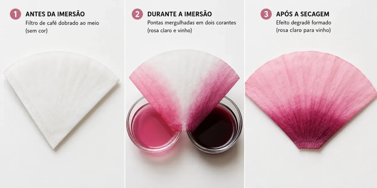 filtro antes da imersão, durante e após a secagem com o efeito degradê formado