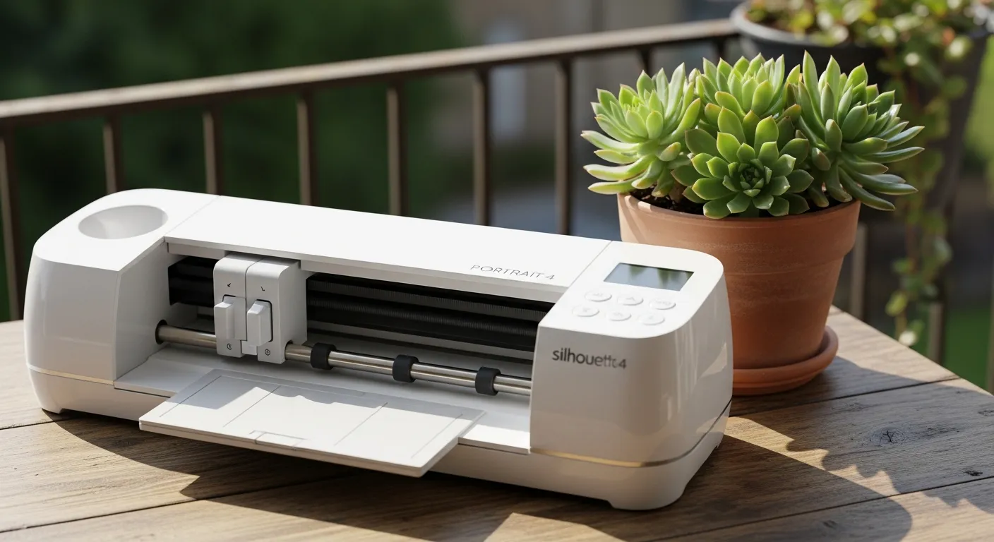 Silhouette Portrait 4 em uma mesa de madeira com suculenta ao lado