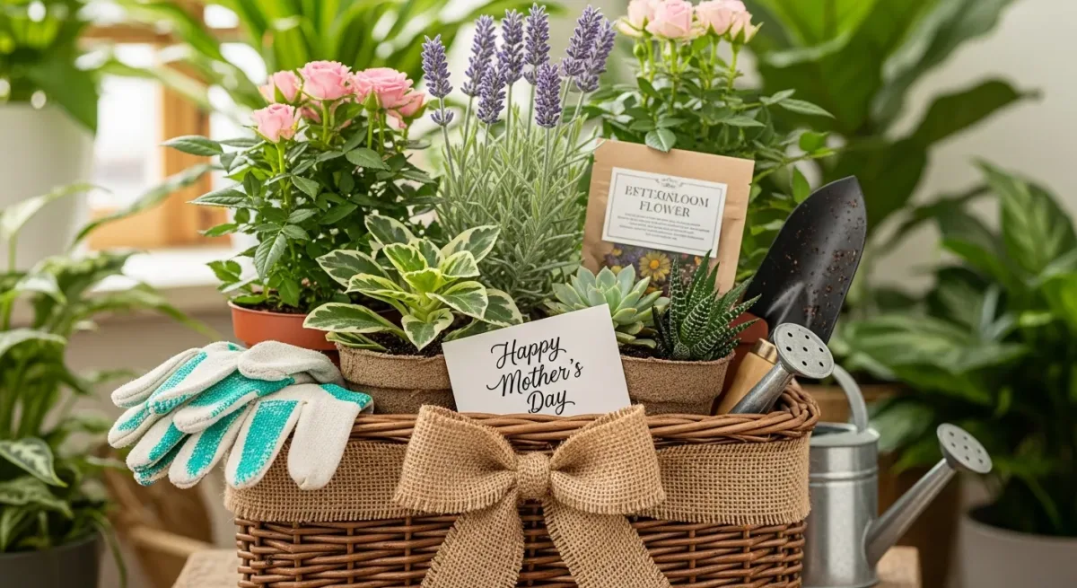 Cesta de presente artesanal finalizada com laço rústico e cartão