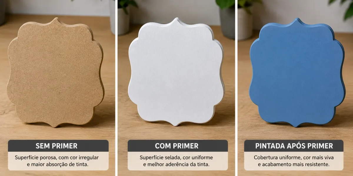 superfície sem primer-superfície com primer-superfície pintada após primer