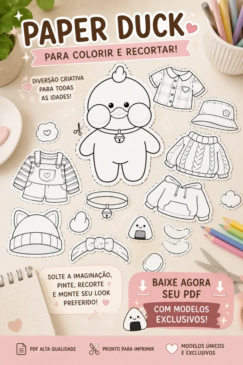 Pato de papel para colorir e recortar