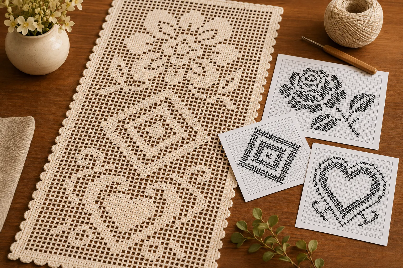 Gráficos de Caminhos e Trilhos de Mesa em Crochê