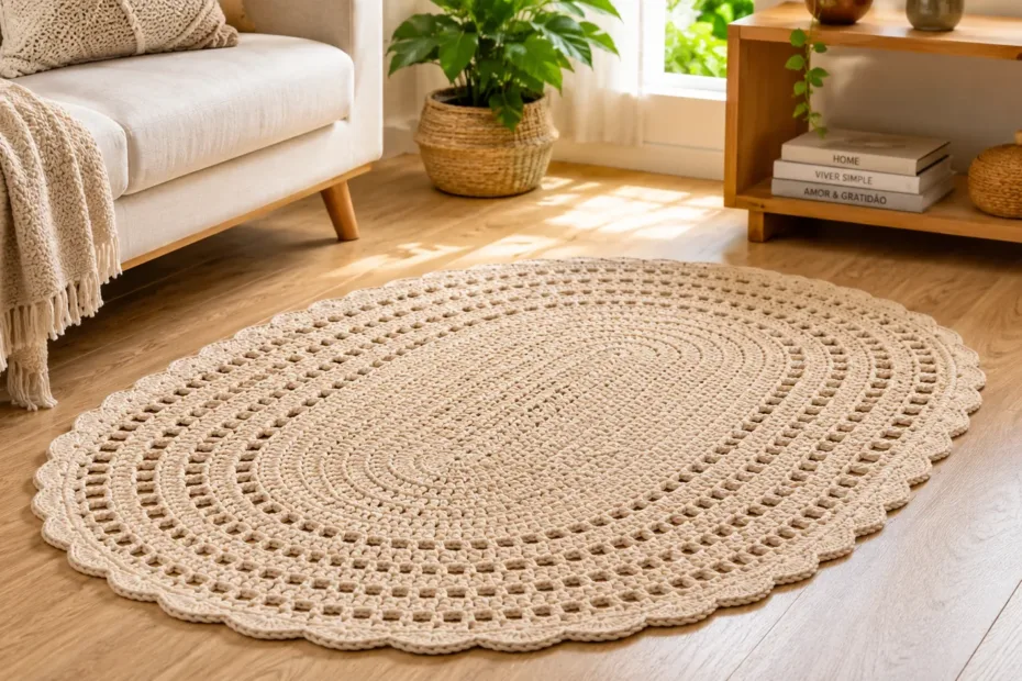 Tapete de Crochê Oval de Barbante Simples