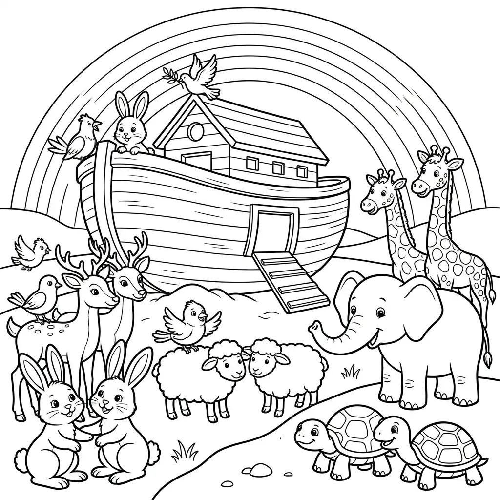 arca-de-noe-animais-ao-redor-da-arca-apos-o-diluvio