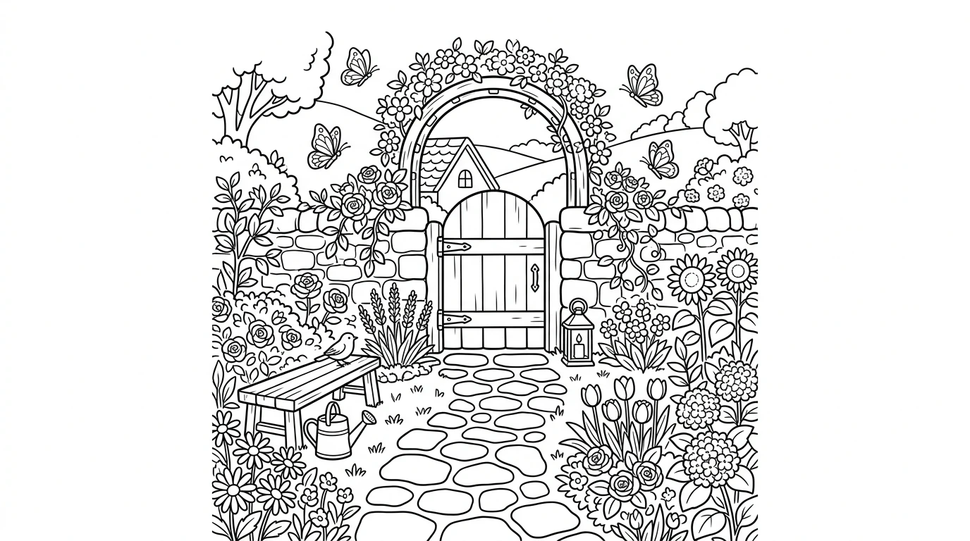 Desenho estilo Bobbie Goods cenario encantador para colorir