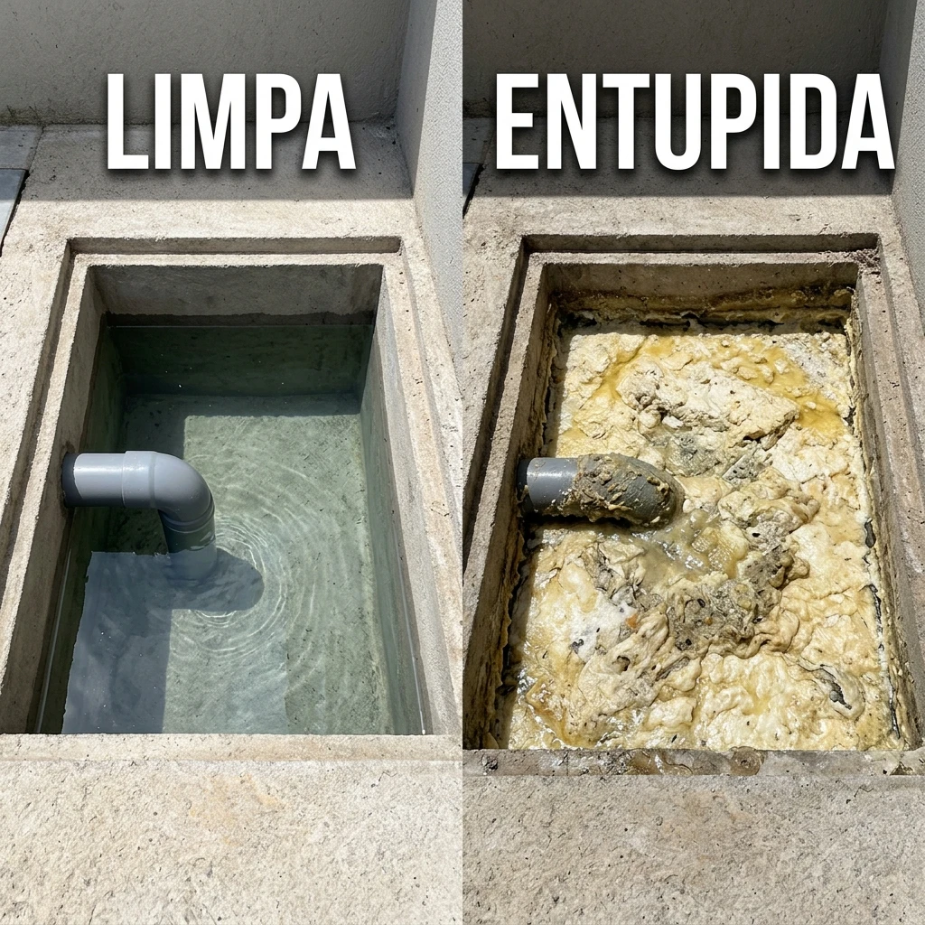 Comparativo de caixa de gordura limpa e entupida antes e depois
