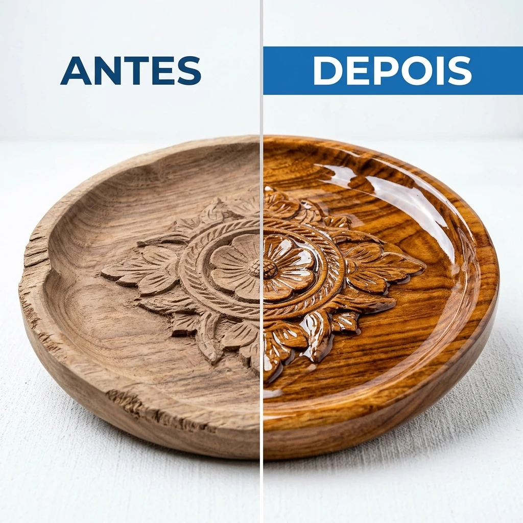 Comparativo de brilho antes e depois da aplicação da resina caseira