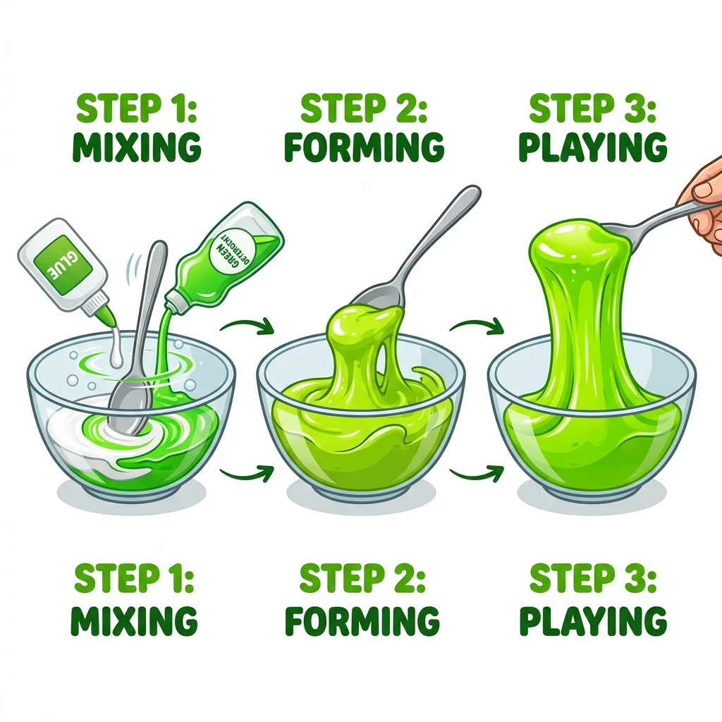 Sequência de passos para fazer o slime de detergente e sal